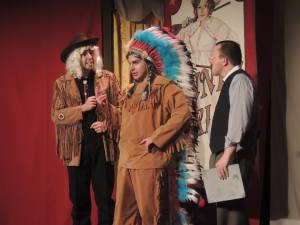 (l to r) Buffalo Bill Cody (Ariel Messeca) Chief Sitting Bull (Brady Love) and Charlie Davenport (Trey T. Kiska)