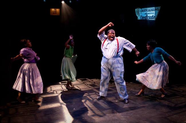 (from L to R) Tiffany Dawn Christopher, Patricia Targete, Tobias Young as Bobby, and Eben Logan dancing to "Big Love" 