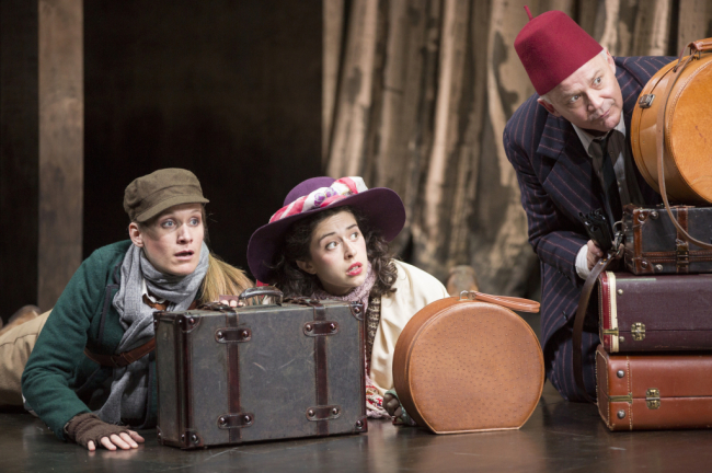 Zoë Waites as Rosalind, Adina Verson as Celia and Andrew Weems as Touchstone in  the Shakespeare Theatre Company production of William Shakespeare’s As You Like It, directed by  Michael Attenborough.