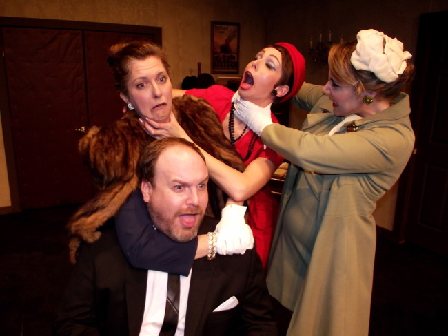 Paul (Bottom Left- Matt Leyendecker) with Madam Beaurevers (Directly Above- Mary Koster), Josefa (Center- Erica Jureckson) and Antoinette (R- Lea Scherini) 