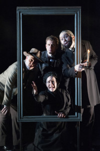 (Clockwise from left) Michael Glenn, Lucas Hall as Doctor Watson, Stanley Bahorek and Jane Pfitsch in Ken Ludwig’s Baskerville: A Sherlock Holmes Mystery at Arena Stage at the Mead Center for American Theater, January 16-February 22, 2015.