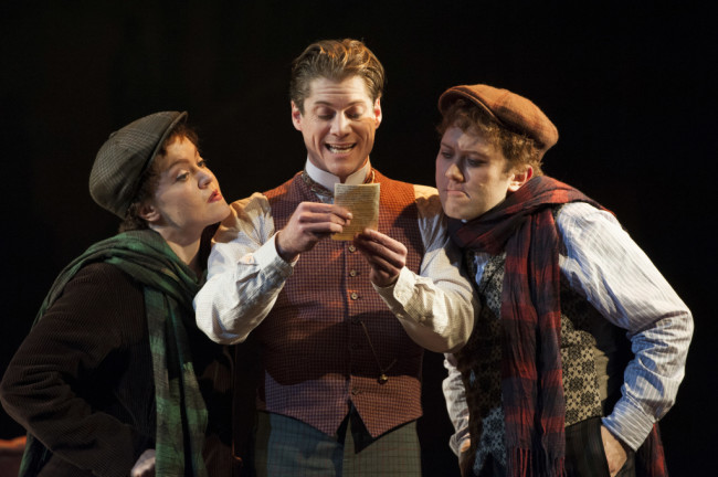 (L to R) Jane Pfitsch, Gregory Wooddell as Sherlock Holmes and Stanley Bahorek in Ken Ludwig’s Baskerville: A Sherlock Holmes Mystery at Arena Stage at the Mead Center for American Theater, January 16-February 22, 2015.