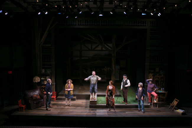 (L to R) Astor (Eric Hissom), Sonia (Judith Ingber), Vanya (Sasha Olinick), Ella (Monica West), The Professor (John Lescault), Babs (Naomi Jacobson), and Pickles (Kimberly Gilbert)