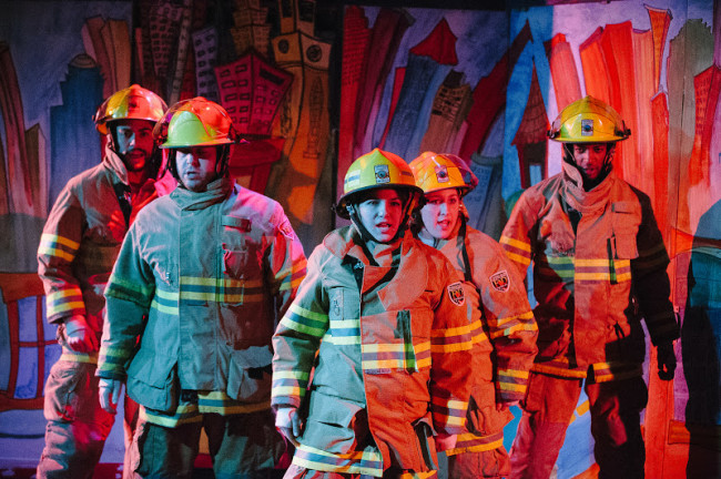 The Firefighting Chorus of The Arsonists at Maryland Ensemble Theatre