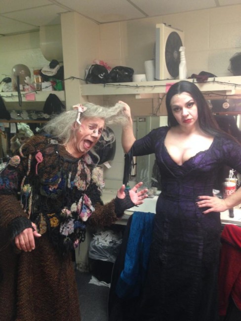 Grandma Addams (L- David James) gets in some serious trouble with Morticia (R- Priscilla Cuellar)