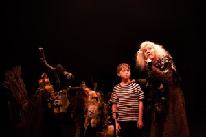 Pugsley (alternating Jace Franco and Gavin Willard) with Grandma Addams (David James) 