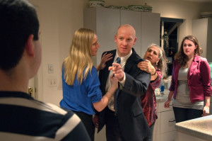 Jason (Far Left- Brendon Morrison) enters the house for the first time. (L to R) Becca (Zarah Rautell), Howie (Don Kammann), Nat (Amy Jo Shapiro), and Izzy (Ryan Gunning) 