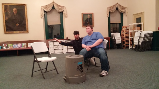 Matthew Payne (L) and Bobby Henneburg (R) rehearsing for 13 Dead Husbands