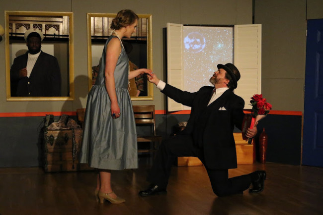 Deedee (Left- Cassandra Dutt) and Hubert Q Hubble (Right- Thom Sinn) in 13 Dead Husbands at Cohesion Theatre Company