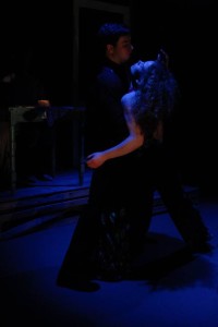 Gray West (left) and Cathryn Benson (right) in a nightmarish dream tango Choreographed by Maria Lin Yaffe in God Don' Like Ugly at Venus Theatre