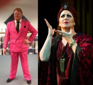 Left: Quentin Nash Sagers as Manfred. Right: Katie McManus as Norma Desmond in costumes designed by Mark Hidalgo and Jennifer Lambert