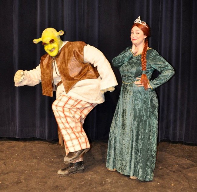 Dean Davis as Shrek (left) and Malarie Novotny as Princess Fiona (right)