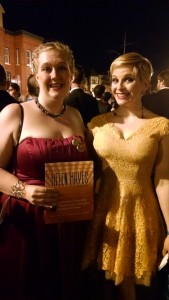 TheatreBloom Editor Amanda Gunther (Left) with Kimberly Gilbert (right) winner of Outstanding Lead Actress in a Play- Hayes Category, Marie Antoinette, Woolly Mammoth Theatre Company