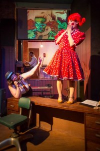 V. Lee as "Sally" (left) and Ann Tabor as "Maura" (right) in The Business End at Yellow Sign Theatre