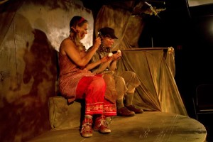 Ann Fraistat (right) as Her and Erin Hanratty (left) as Him in Dry Bones Rising at Venus Theatre