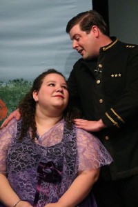 Ashley Lane as Aline, left and David Hill as Alexis, right in The Sorcerer at The Salem Players