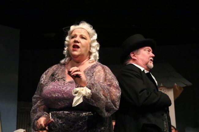 Nat Lane as Lady Sangazure, left and Scott Graham as Sir Marmaduke, right in The Sorcerer at The Salem Players