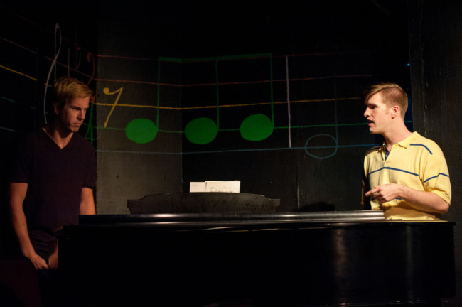 Reed DeLisle (left) as Beethoven and Sean Dynan (right) as CB in Dog Sees God at Spotlighters Theatre