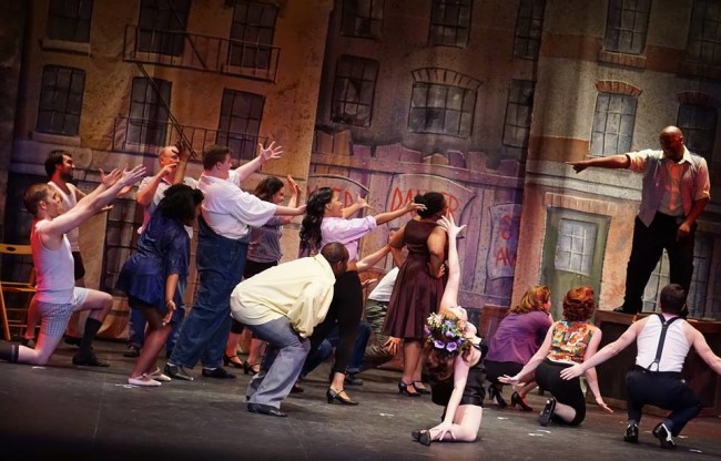 Paul Shamberger (far right) as Paul and the company of Kiss Me, Kate in "Too Darn Hot" 