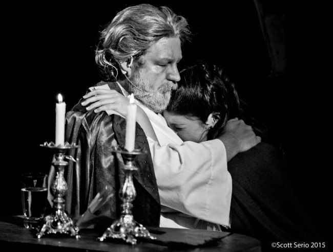 Lee Lewis as Jean Valjean (left) and Christy Wyatt as Cosette (right) in Les Miserables