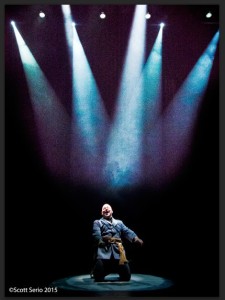 Lance Bankerd as Inspector Javert in Les Miserables at Milburn Stone Theatre