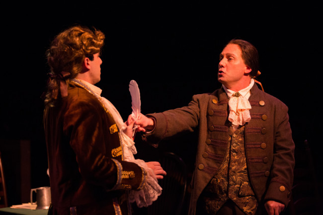 Ben Lurye as Robert Livingston (left) and Jeffrey Shankle as John Adams in 1776 at Toby's Dinner Theatre