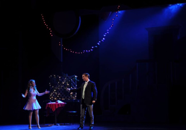 Victoria Meyers (left) as Elle Woods and Marc Pavan (right) as Warner Huntington III