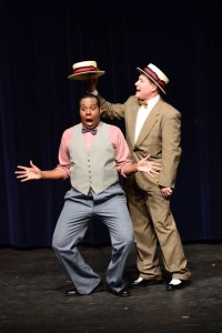 J. Hargrove (left) as Marcellus Washburn and E. Lee Nicol (right) as Professor Harold Hill