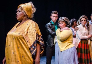 (L to R) Tracy McCracken as Motormouth Maybelle, David Woodward as Link Larkin, Amy E. Hayens as Tracy Turnblad, and Katie Tyler as Penny Pingleton