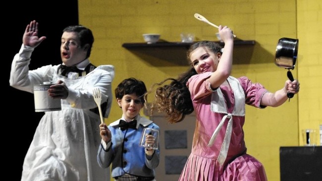 Dave Hill (left) as Robertson Ay, Julianna Groves (center) as Michael, and Compton Little (right) as Jane in Mary Poppins at September Song