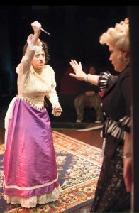 Autumn Boyle (left) as Alice and Evangeline Ridgaway (right) as Rockalda in A Sensation Novel at Spotlighters Theatre