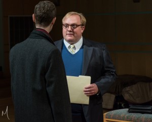 Adam Wahlberg (left) as Stephen and Zachary Jackon (right) as Ben in Farragut North at Milburn Stone Theatre