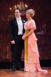 Jamison Foreman (left) as Gerald Croft and Sophie Hinderberger (right) as Shelia Birling in An Inspector Calls at Everyman Theatre