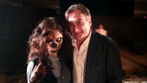 Brianna Bennett as the Ape-Creature stands with Playwright Mark Scharf on opening night of The Island of Doctor Moreau at The Twin Beach Players