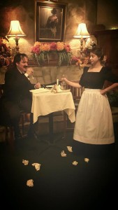 Jose de la Mar (left) as Edgar Allan Poe and Lauren Engler (right) as the Barmaid in Poe's Last Stanza