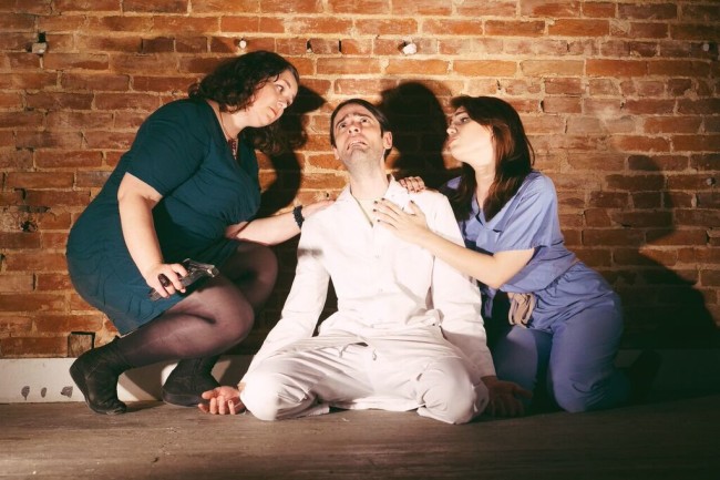 V Lee (left) Martin Kasey (center) and Emily Classen (right) in Impassioned Embraces at Annex Theatre