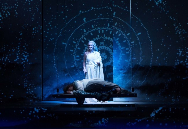 Emily Serdahl (above) as Diana and Wayne T. Carr (below) as Pericles, Prince of Tyre, in Pericles at Folger Theatre