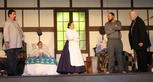 (L to R) Richard Pardoe as Yancy, Robert Scott Hitcho as Samuel Chandler, Cristine Fluke as Nurse Alexander, and Jonathan Scheffenacker as George Abernathy