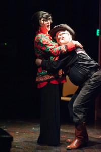 Jim Hart (left) as Bertha Bumiller and Glen Charlow (right) as Arles Struvie in A Tuna Christmas at Spotlighters Theatre