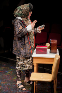 Adam Abruzzo as Didi Snavely in A Tuna Christmas at Spotlighters Theatre