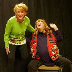 Rhonda Lynn (L- Kathryn Huston) and Frankie Futrelle Dubberly (R- Barbara Webber) share a moment's hysteria in Christmas Belles at Bowie Community Theatre