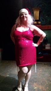 Tapitha Kix, Producer of Twisted Knickers Burlesque at the end of Calendar Girls at Yellow Sign Theatre