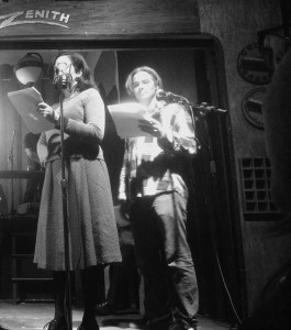 Lori Travis (left) as Cousin Jill and Mike Jancz (right) as Cousin Oscar reading Down to the River by Horatio Dark