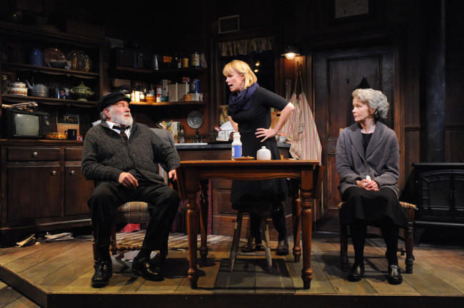 Wil Love (left) as Tony, Beth Hylton (center) as Rosemary, and Helen Hedman (right) as Aoife in Outside Mullingar