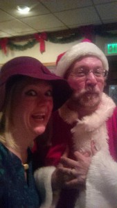 Selfies with Elfies- featuring TheatreBloom Reviewer Amanda Gunther (left) and Stephen Kirkpatrick (right) as Santa Claus in Dead Ringer