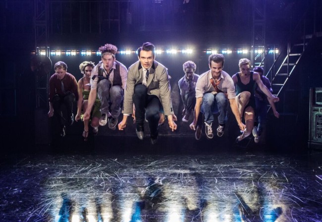 Kurt Boehm (Diesel), Colleen Hayes (Velma), J. Morgan White (Snowboy), Max Clayton (Riff), Ryan Fitzgerald (Action), Ryan Kanfer (A-Rab), Shawna Walker (Pauline), and Maria Rizzo (Anybodys) in West Side Story at Signature Theatre