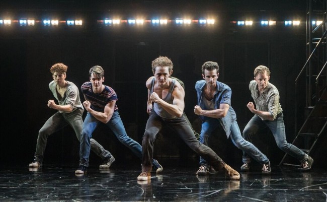 J. Morgan White (Snow Boy), Joseph Tudor (Baby John), Tony Neidenbach (Big Deal), Ryan Fitzgerald (Action), Kurt Boehm (Diesel) and Ryan Kanfer (A-Rab) in West Side Story at Signature Theatre