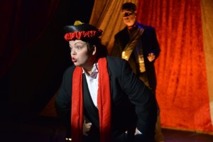 Holly Elizabeth Gibbs (front) and Steven Shriner (back) in The 39 Steps