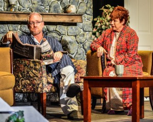 Scott Beadle (left) as Vanya and Debbie Samek (right) as Sonia in Vanya and Sonia and Masha and Spike at Prince George's Little Theatre