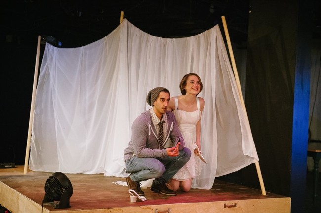 Jeff Keilholtz (left) as Con and Devin Gaither (right) as Nina in Stupid Fucking Bird at Maryaldn Ensemble Theatre